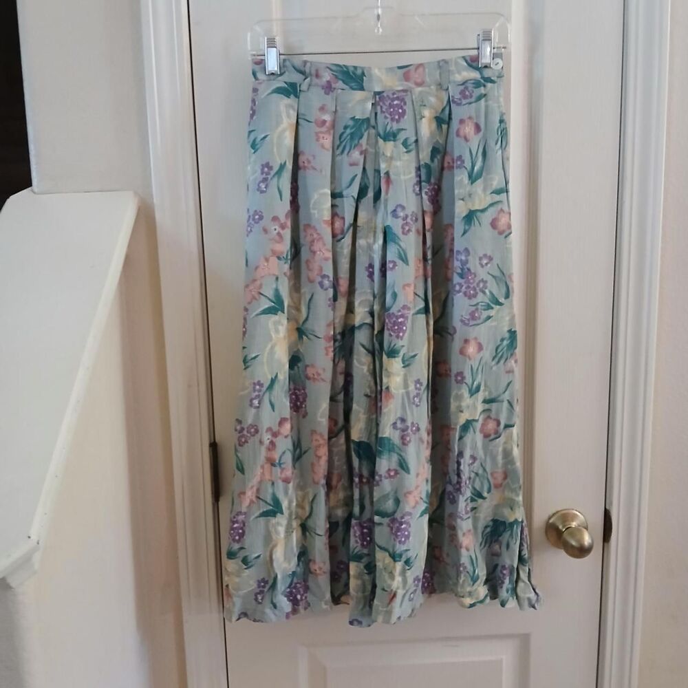 Vintage 90s Liz Sport Floral Wide Leg Palazzo Pants Culottes 8 Petite Fairy Boho
